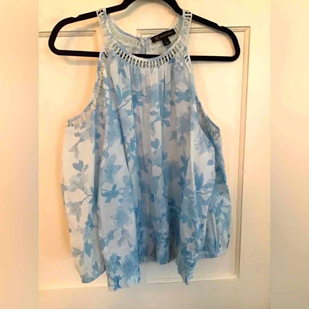 INC International Concepts Light Blue Floral Halter Blouse